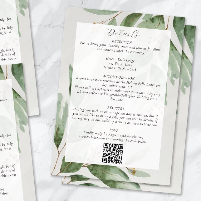 Cartão De Informações Detalhes de Casamento do Código QR Eucalyptus (Criador carregado)