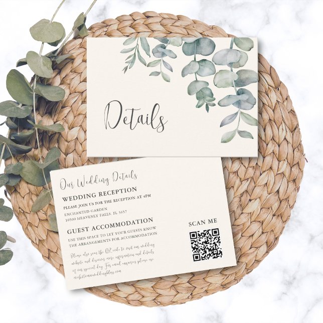 Cartão De Informações Detalhes de Casamento do Código QR Eucalyptus Azul (Criador carregado)