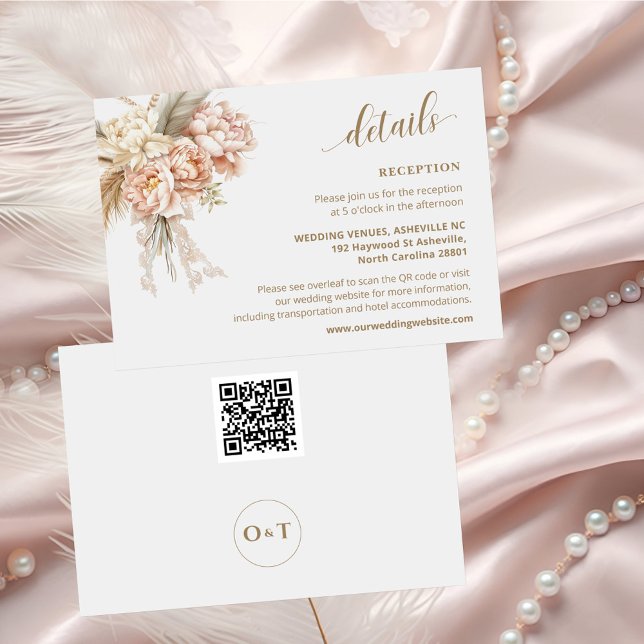 Cartão De Informações Detalhes de Casamento do Código QR Floral do Boho  (Criador carregado)