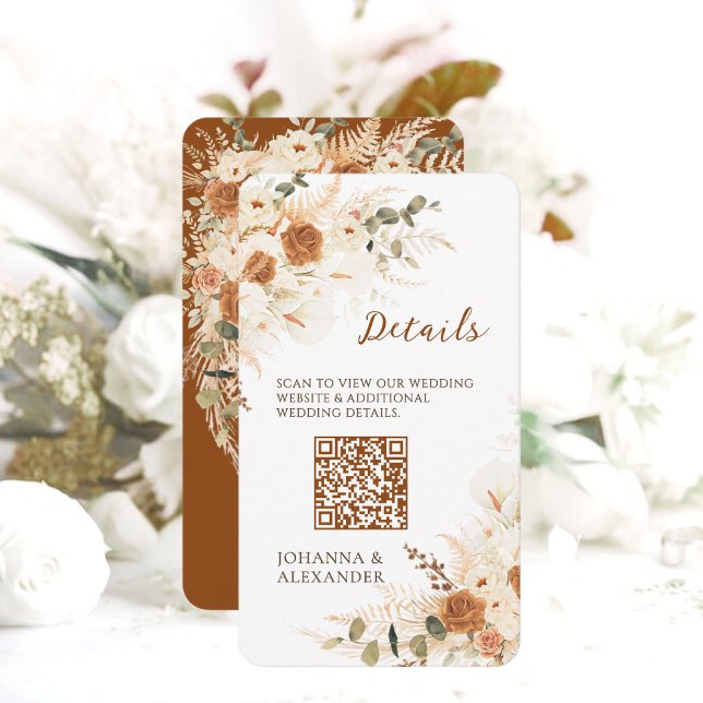 Cartão De Informações Detalhes de Casamento do Código QR Floral do Terra (Criador carregado)