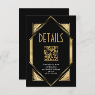 Cartão De Informações Detalhes de Casamento do Código QR Preto Dourado A