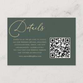 Cartão De Informações Detalhes de Casamento do Código QR Verde e Dourado