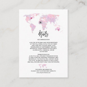 Cartão De Informações Detalhes de Casamento do Mapa Mundial de Aquarelas