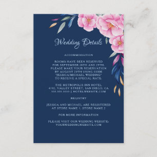 Cartão De Informações Detalhes de Casamento do Monograma Floral Cor-de-R