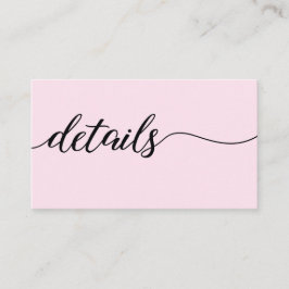 Cartão De Informações Detalhes de casamento do Script Chic preto e rosa