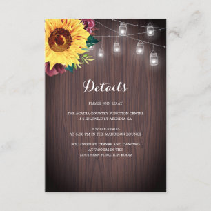 Cartão De Informações Detalhes de Casamento do Sunflower Burgundy Jar Li