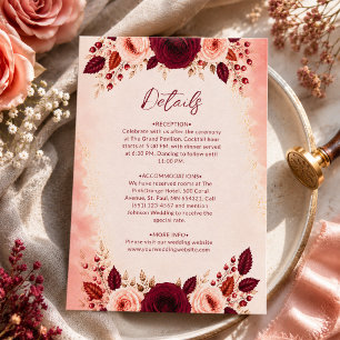 Cartão De Informações Detalhes de Casamento Elegância Floral Bege Burgun