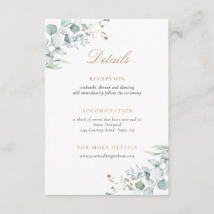 Cartão De Informações Detalhes de Casamento Elegante Aquarela Verde Dour