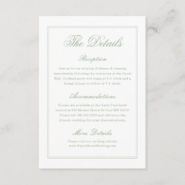 Cartão De Informações Detalhes de Casamento Elegante Branco e Verde Salv