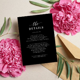 Cartão De Informações Detalhes de Casamento Elegante Clássico Preto e Br