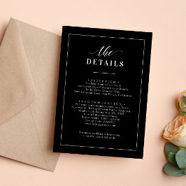 Cartão De Informações Detalhes de Casamento Elegante Clássico Preto e Br