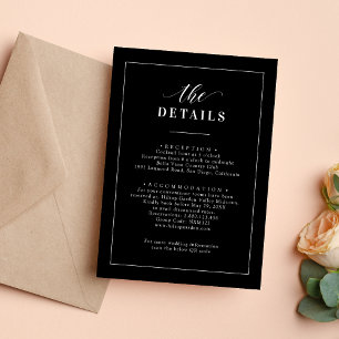 Cartão De Informações Detalhes de Casamento Elegante Clássico Preto e Br