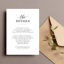 Cartão De Informações Detalhes de Casamento Elegante Clássico Preto e Br