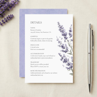Cartão De Informações Detalhes de Casamento Elegante Lavanda
