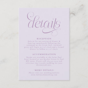 Cartão De Informações Detalhes de Casamento Elegante Lilás