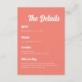 Cartão De Informações Detalhes de Casamento Elegante Minimalista Rosa Co