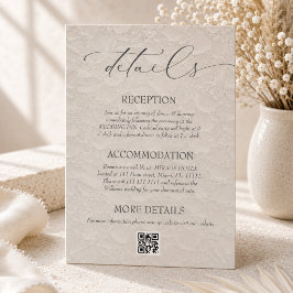 Cartão De Informações Detalhes de Casamento Elegante Neutro QR