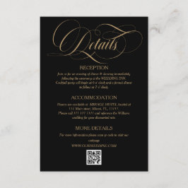 Cartão De Informações Detalhes de casamento elegante script dourado e pr