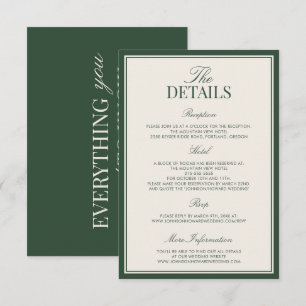 Cartão De Informações Detalhes de Casamento Elegantes Clássicos em Verde