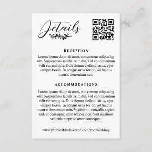 Cartão De Informações Detalhes de Casamento Elegantes com Código QR Spri