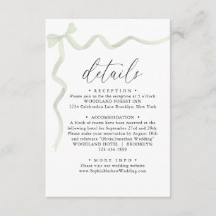 Cartão De Informações Detalhes de Casamento Elegantes com Laço Verde Sál