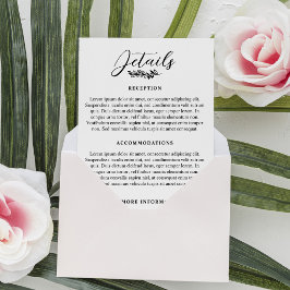 Cartão De Informações Detalhes de Casamento Elegantes com Ramalhete de V