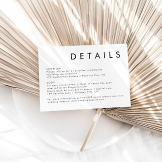 Cartão De Informações Detalhes de casamento elegantes e simples em preto