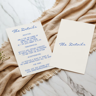 Cartão De Informações Detalhes de Casamento Elegantes em Azul e Branco
