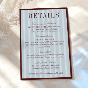 Cartão De Informações Detalhes de Casamento Elegantes em Azul Francês e