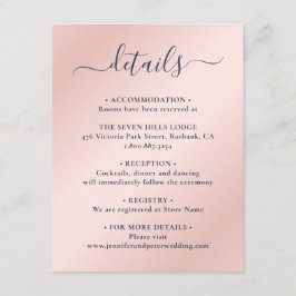 Cartão De Informações Detalhes de Casamento Elegantes em Azul Marinho e 