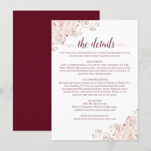 Cartão De Informações Detalhes de casamento elegantes em burgundy e dour