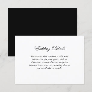 Cartão De Informações Detalhes de casamento elegantes em preto e branco