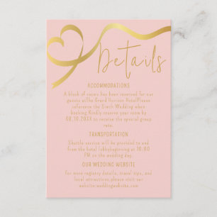 Cartão De Informações Detalhes de casamento elegantes em rosa e dourado
