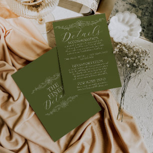 Cartão De Informações Detalhes de casamento elegantes em verde oliva e d
