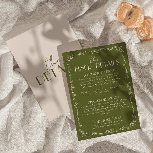 Cartão De Informações Detalhes de casamento elegantes em verde oliva e m