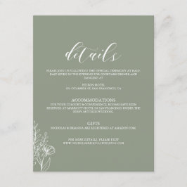 Cartão De Informações Detalhes de casamento elegantes em verde sage boho