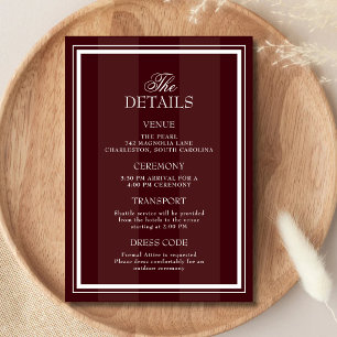 Cartão De Informações Detalhes de Casamento Elegantes em Vermelho Borgon
