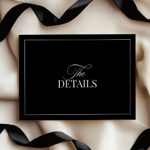 Cartão De Informações Detalhes de Casamento Elegantes Preto e Branco