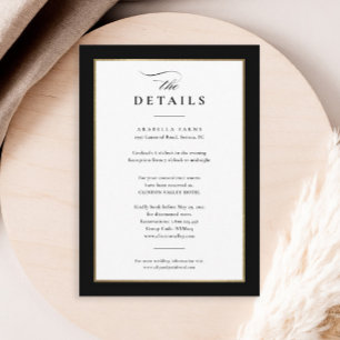 Cartão De Informações Detalhes de Casamento Elegantes Preto e Dourado