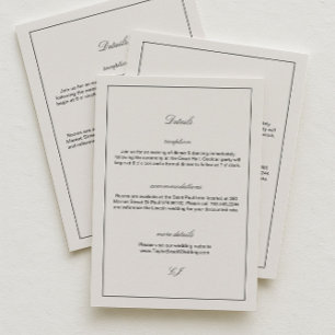 Cartão De Informações Detalhes de Casamento Elegantes Preto e Marfim