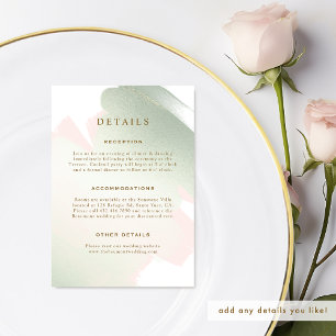 Cartão De Informações Detalhes de Casamento Elegantes Rosa e Verde Sage