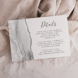 Cartão De Informações Detalhes de Casamento em Ágata Cinza Prata Moderna