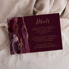 Cartão De Informações Detalhes de Casamento em Ágata Dourada Burgundy Mo