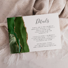 Cartão De Informações Detalhes de Casamento em Ágata Dourada Verde Caçad