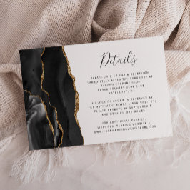Cartão De Informações Detalhes de Casamento em Ágata Negra Dourada Moder