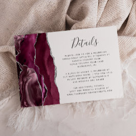 Cartão De Informações Detalhes de Casamento em Ágata Prata Burgundy Mode