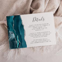 Cartão De Informações Detalhes de Casamento em Ágata Prata Teal Moderna