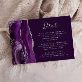Cartão De Informações Detalhes de Casamento em Ágata Prateada Deep Purpl