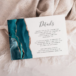 Cartão De Informações Detalhes de Casamento em Ágata Teal Dourado Modern
