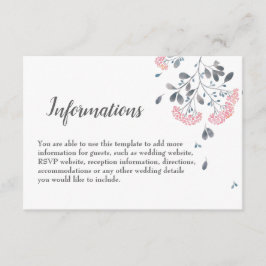 Cartão De Informações Detalhes de casamento em aquarela cinza floral chi